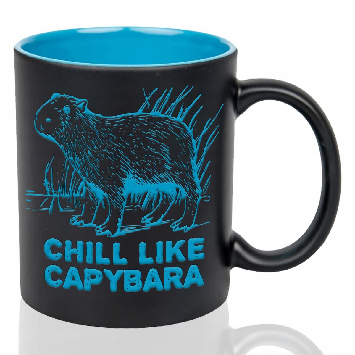KUBEK GRAWER Niebieski Na Prezent Urodziny CHILL LIKE CAPYBARA Wzory