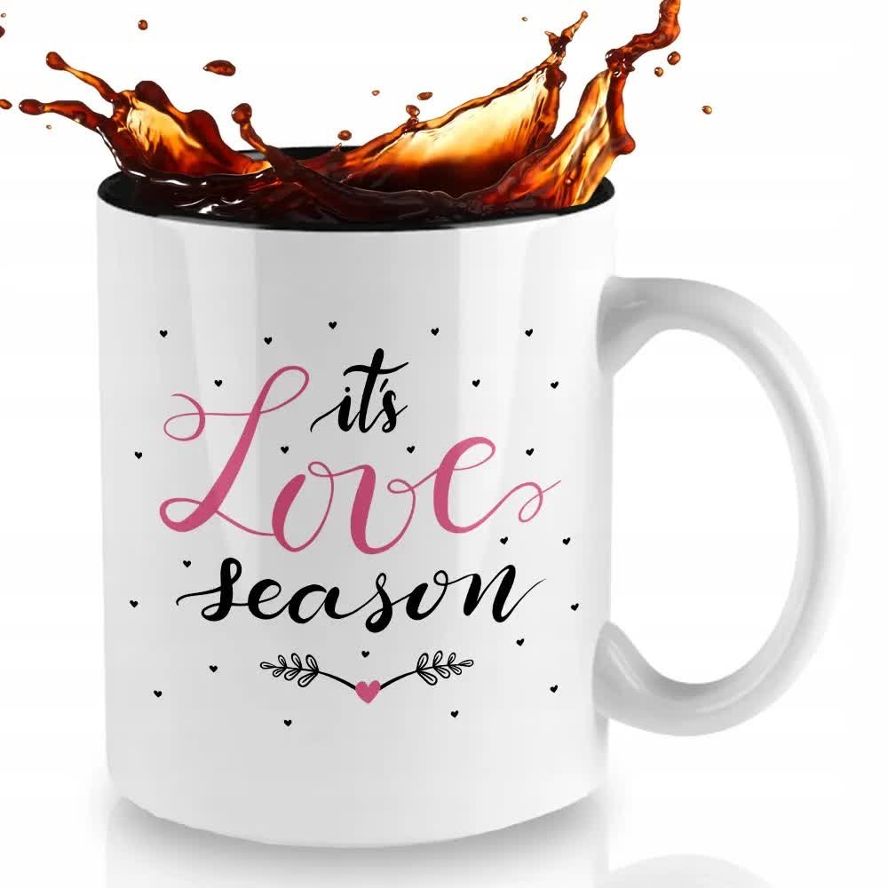 KUBEK CZARNY Z Nadrukiem Na Prezent ITS LOVE SEASON Subtelne Napisy Wzory
