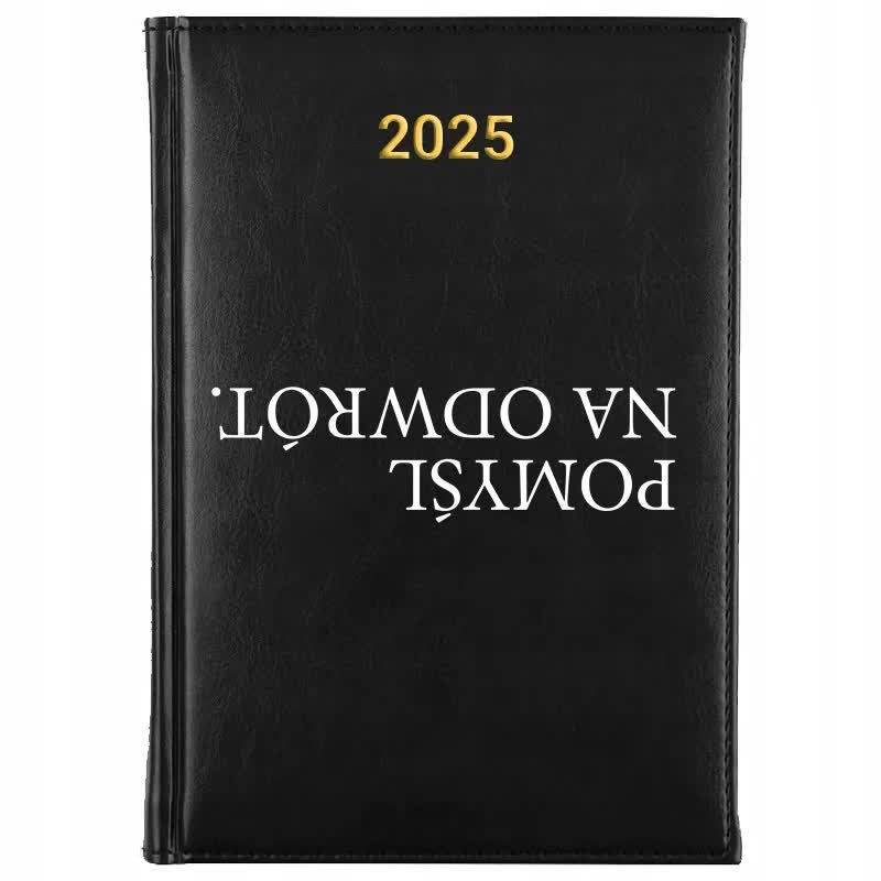 Kalendarz Książkowy Czarny A5 2025 POMYŚL NA ODWRÓT Terminarz Planer Wzory