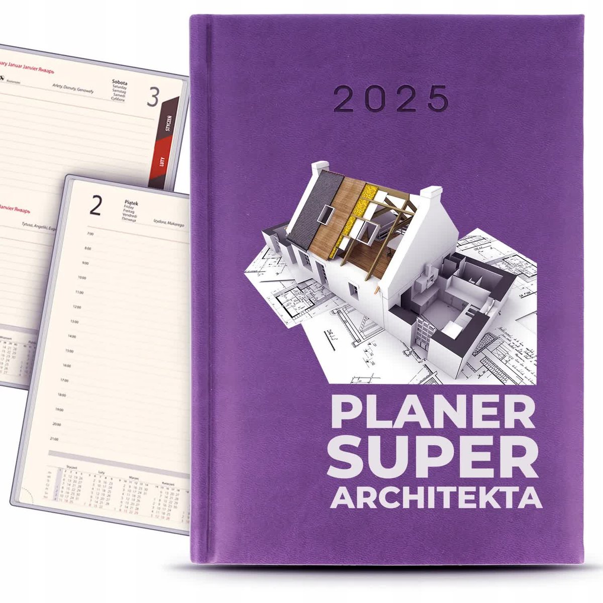 KALENDARZ A5 2025 Fioletowy PLANER SUPER ARCHITEKTA Terminarz Dziennik Wz