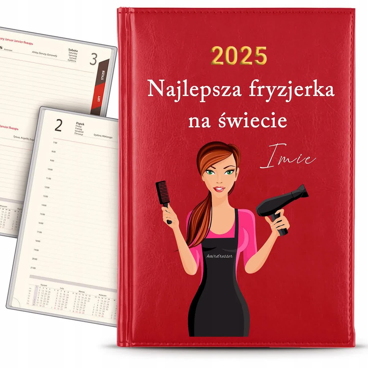 KALENDARZ 2025 Rok Książkowy CZERWONY Planer dla Pielęgniarki IMIĘ KREATOR