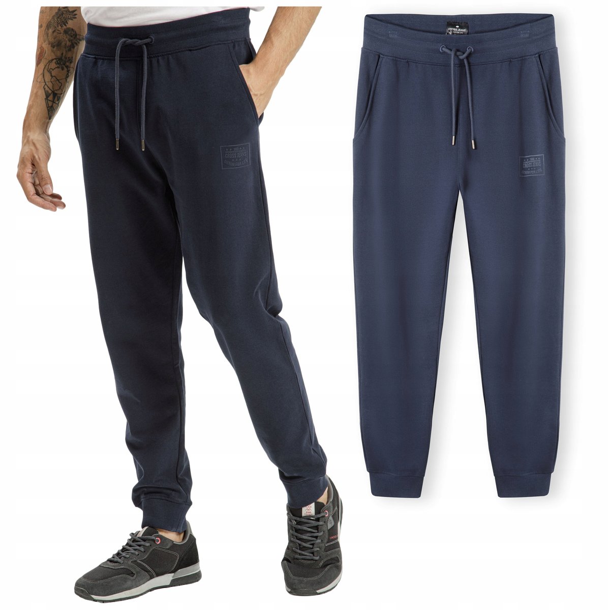 SPODNIE męskie DRESOWE joggery CROSS JEANS sportowe dresy granat XXXL