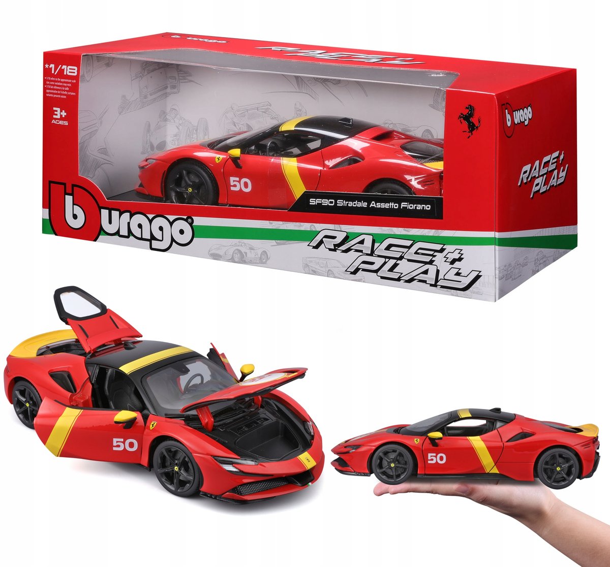 Ferrari SF90 Stradale Assetto Fiorano 1:18 Bburago 18-16021 WŁOSKI SAMOCHÓD