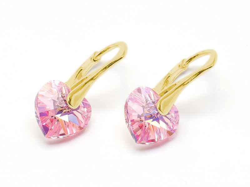 Kolczyki pozłacane srebro 925 z kryształami Swarovski Serca 10mm Light Rose AB