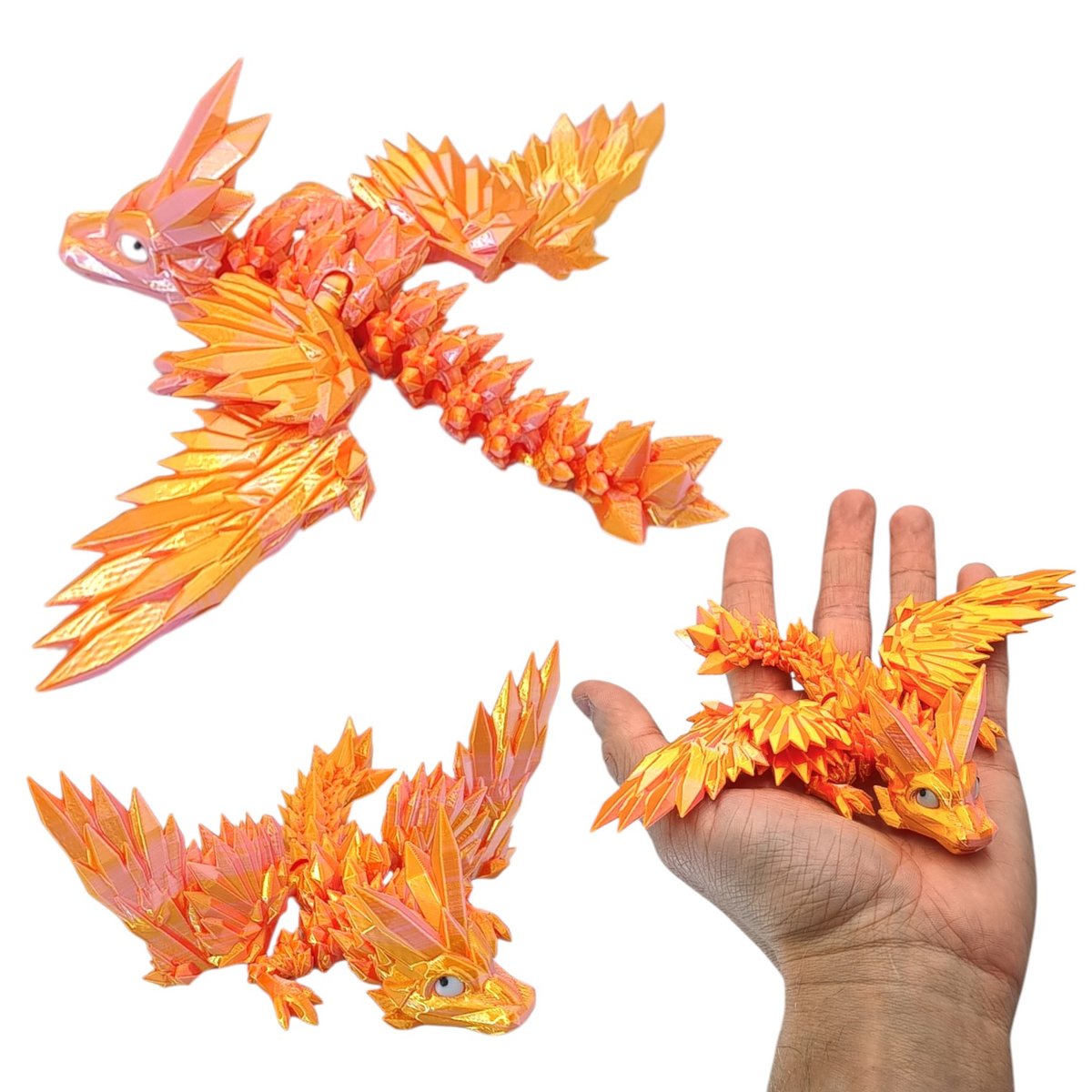 Smok Kryształowy Baby ze Skrzydłami Mini, 14cm Długość, Figurka Przegubowa