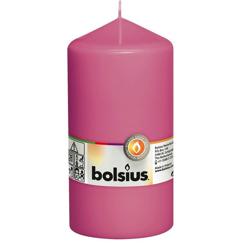 Bolsius świeca bryłowa pieńkowa słupek bezzapachowa 15cm 150/78 mm - Różowa Fuksja