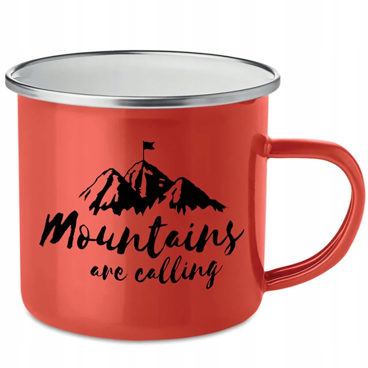 KUBEK STALOWY Emaliowany CZERWONY - Góry Mnie Wołają Mountains Mix Wzory