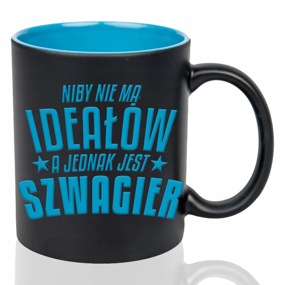 KUBEK GRAWER Niebieski Na Prezent Urodziny NIE MA IDEAŁÓW SZWAGIER Wzory