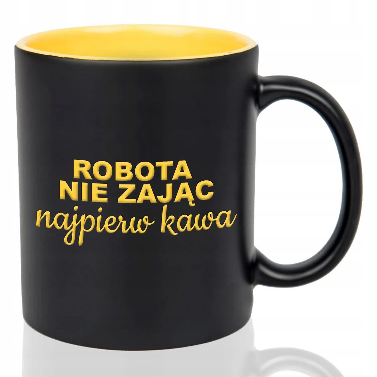Kubek Czarny Wnętrze Żółte ROBOTA NIE ZAJĄC Grawer Prezent Mix Wielu Wzorów
