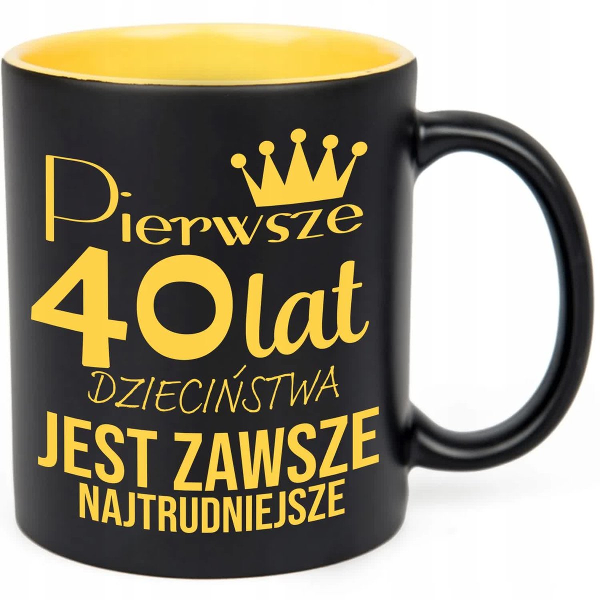 KUBEK GRAWER ŻÓŁTY PREZENT URODZINY PIERWSZE 40 LAT JEST NAJTRUDNIEJSZE WZ