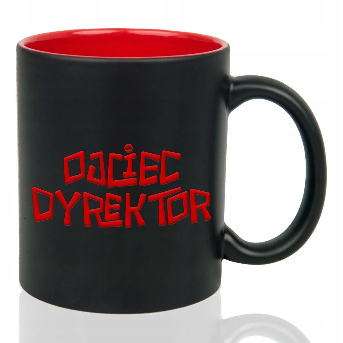 Kubek Czarny Wnętrze Czerwone OJCIEC DYREKTOR Grawer Prezent Wiele Wzorów
