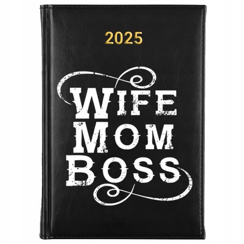 Kalendarz Książkowy Czarny A5 2025 WIFE MOM BOSS Terminarz Dla Mamy Wzory