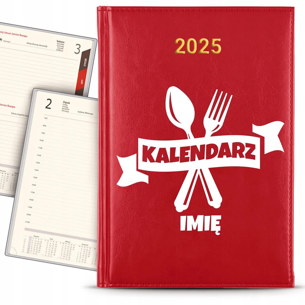 KALENDARZ 2025 Rok Książkowy CZERWONY Planer Kierownik Budowy IMIĘ KREATOR