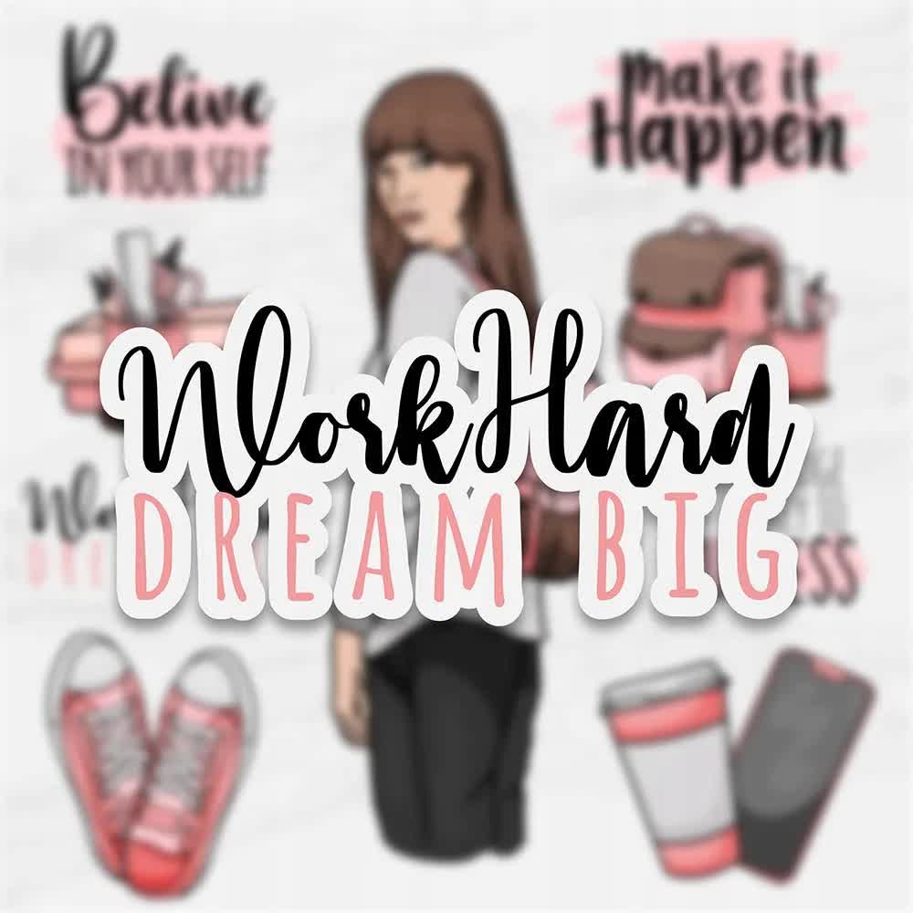Naklejki Do Planera Kalendarza Bujo WORK HARD DREAM BIG - 9 Naklejek