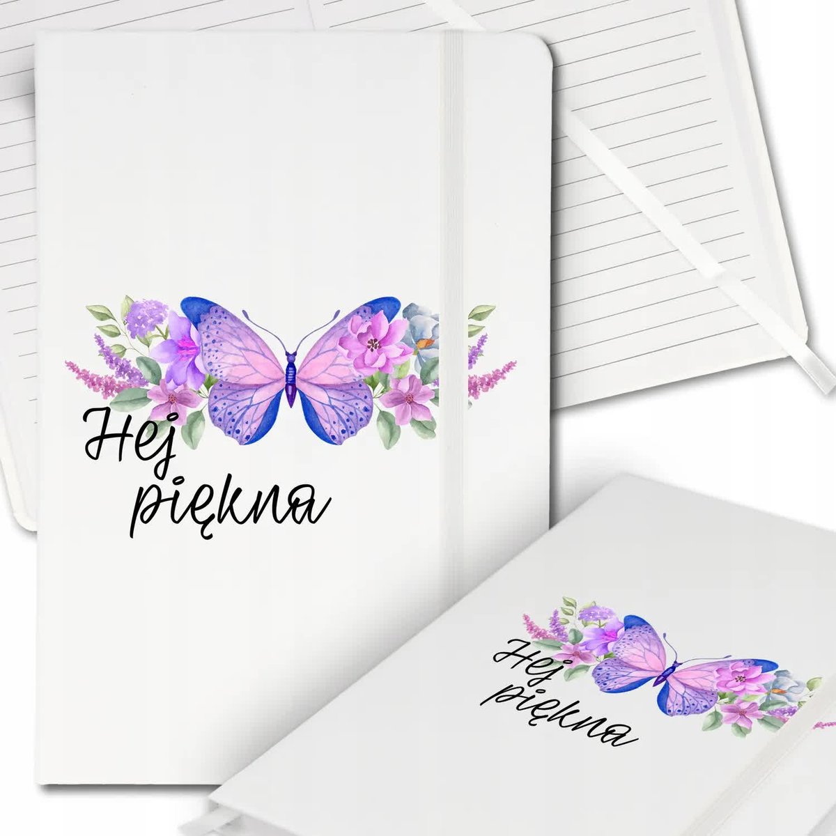 Notes Biały A5 Notatnik Dziennik z Gumką w Linię HEJ PIĘKNA Wiele Wzorów