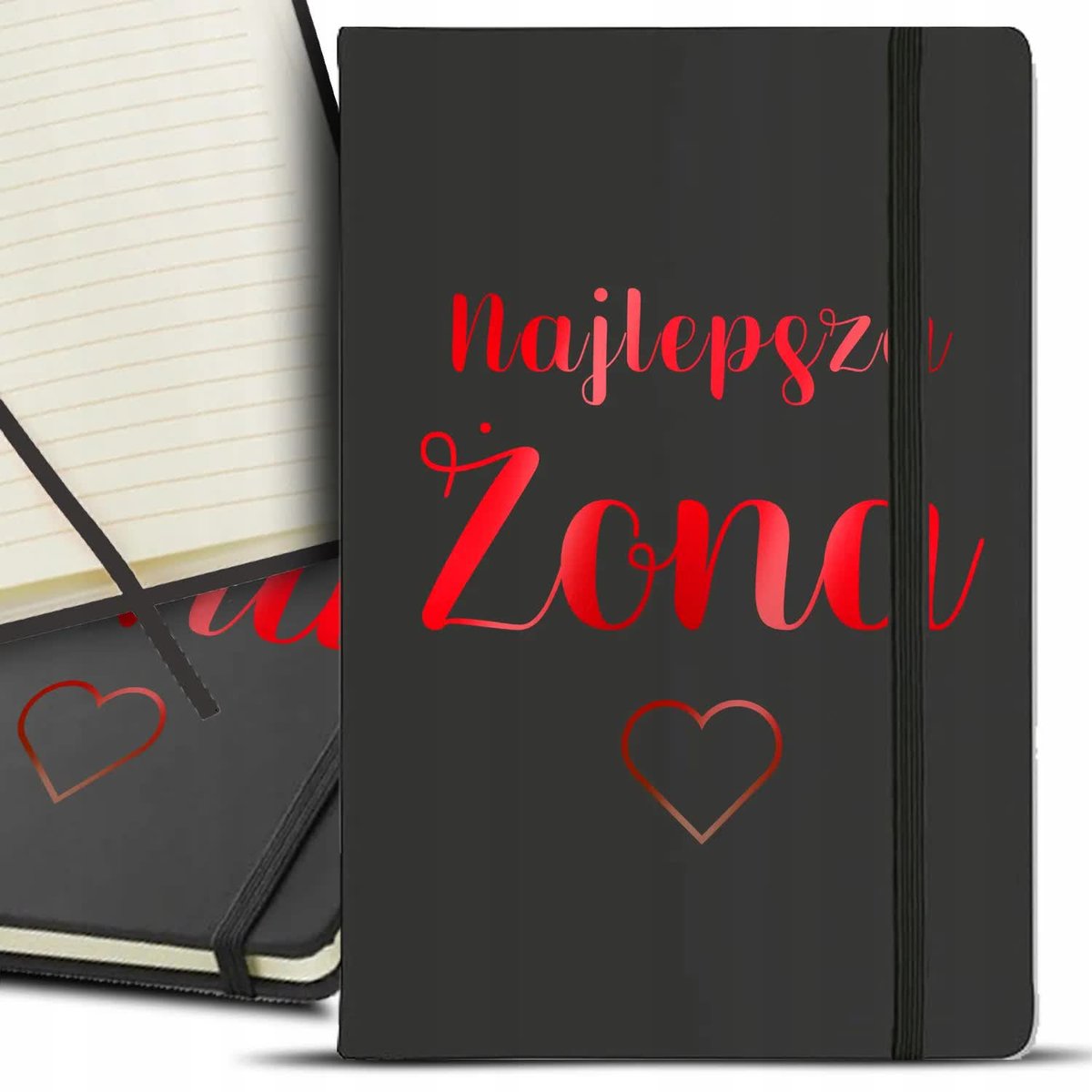 NOTES NOTATNIK RED PREZENT CZARNY Z GUMKĄ A5 DLA NAJLEPSZEJ ŻONY WZORY