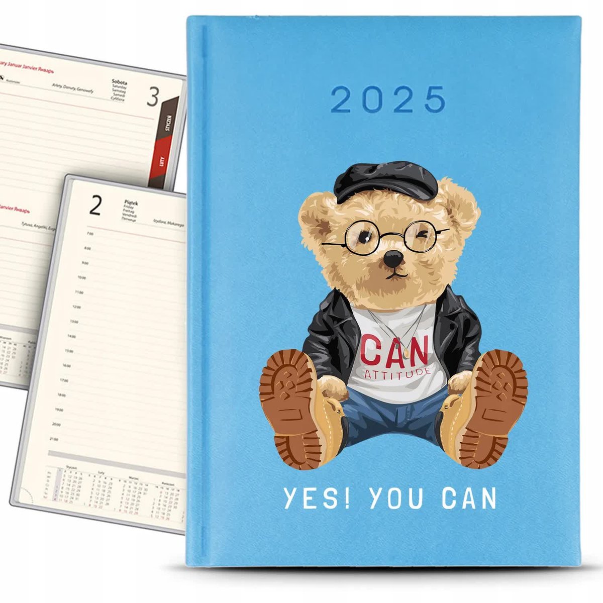Kalendarz A5 2025 Błękitny YES YOU CAN Terminarz Planer Dziennik Wzory