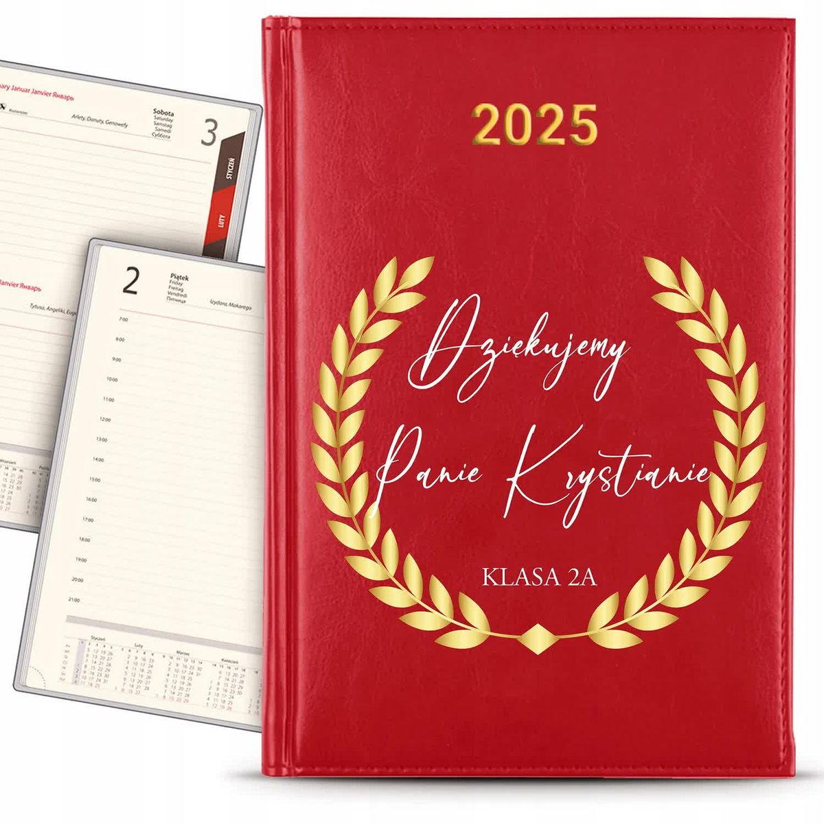 KALENDARZ 2025 Rok Książkowy RED Planer Najlepsza NAUCZYCIELKA IMIĘ KREATOR