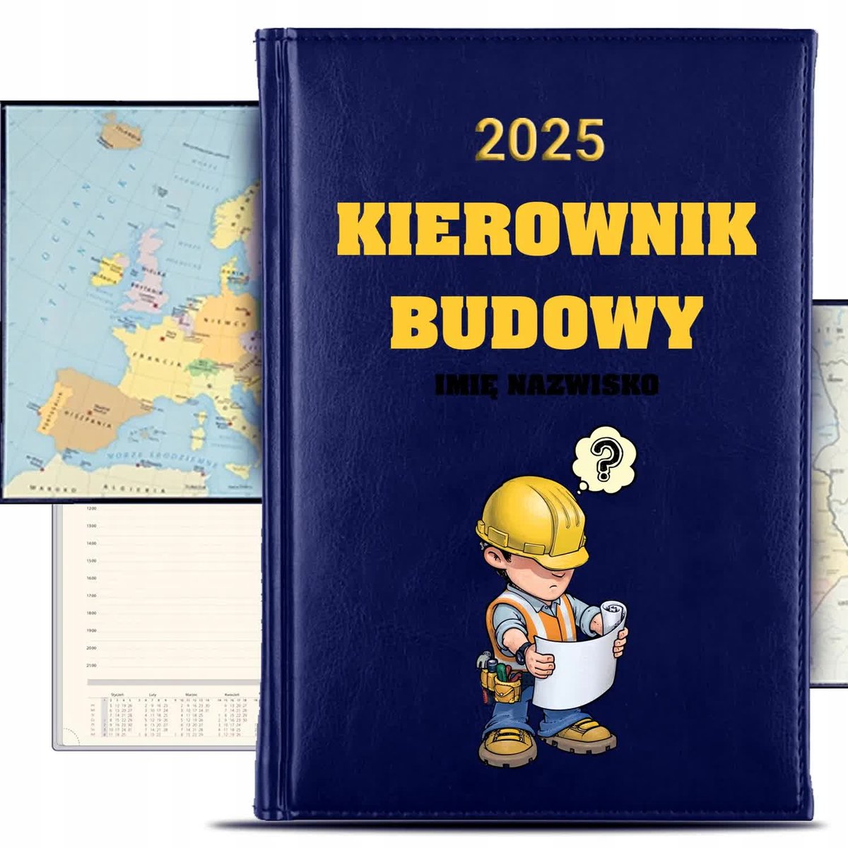 KALENDARZ 2025 Roczny Książkowy Granat Planer dla Budowlańca Imię KREATOR