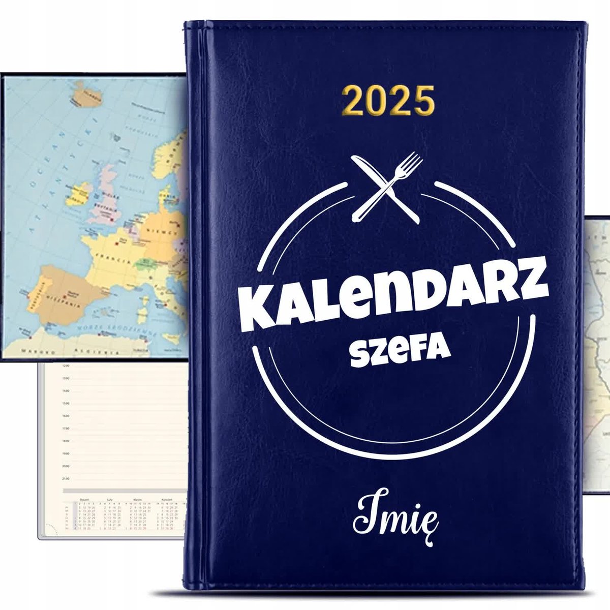KALENDARZ 2025 Rok Książkowy Granat Planer Terminarz Szefa Kuchni KREATOR