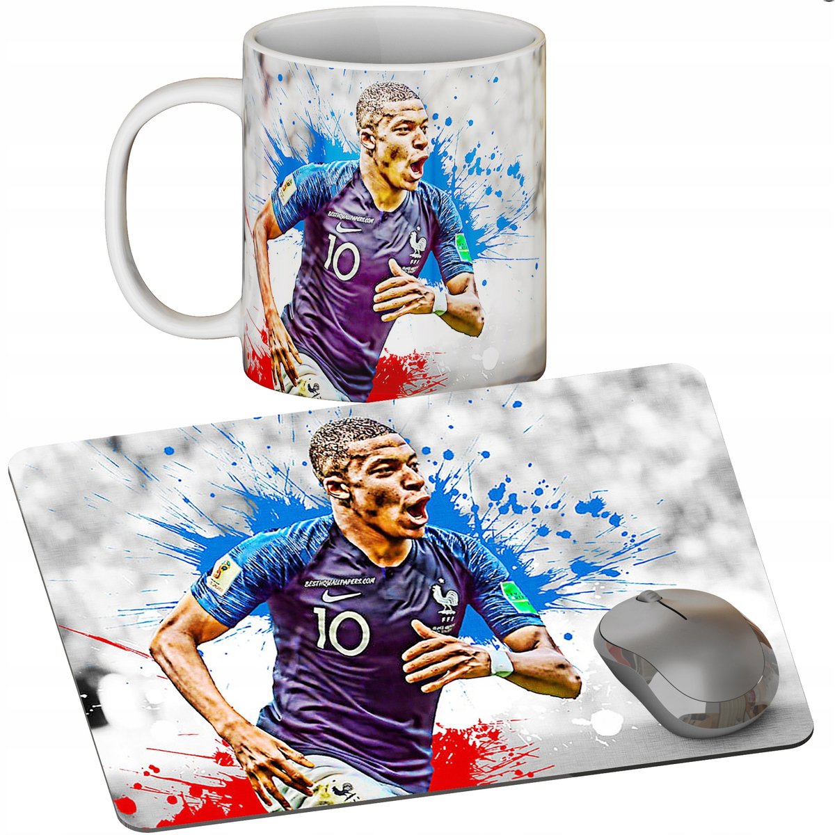 Zestaw Kubek + Podkładka - Mbappe Piłka Nożna - Prezent Wiele Wzorów + Imię