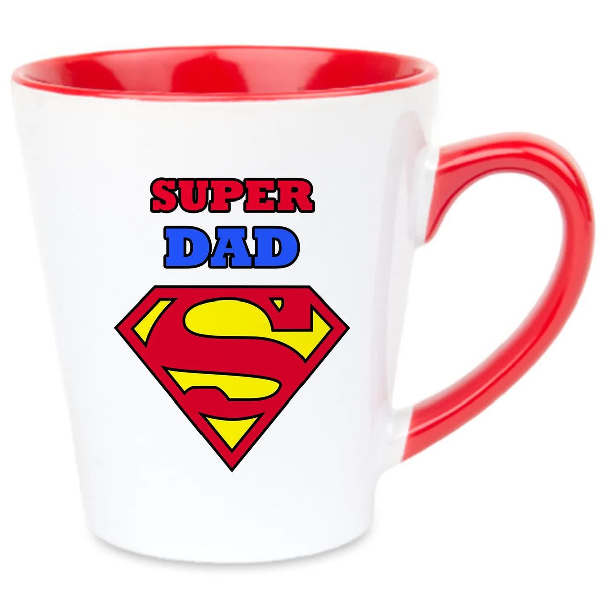 Kubek Latte Czerwono Biały SUPER DAD 350 ml Na Prezent Zabawne Wzory