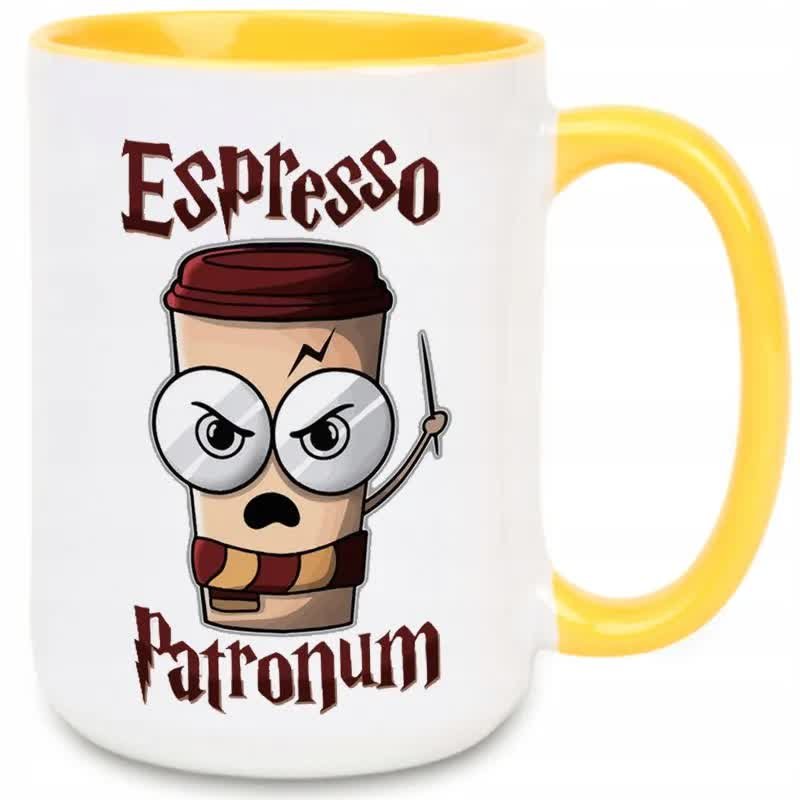 Kubek DUŻY Żółty ESPRESSO PATRONUM Na Zabawny Prezent Wiele Wzorów
