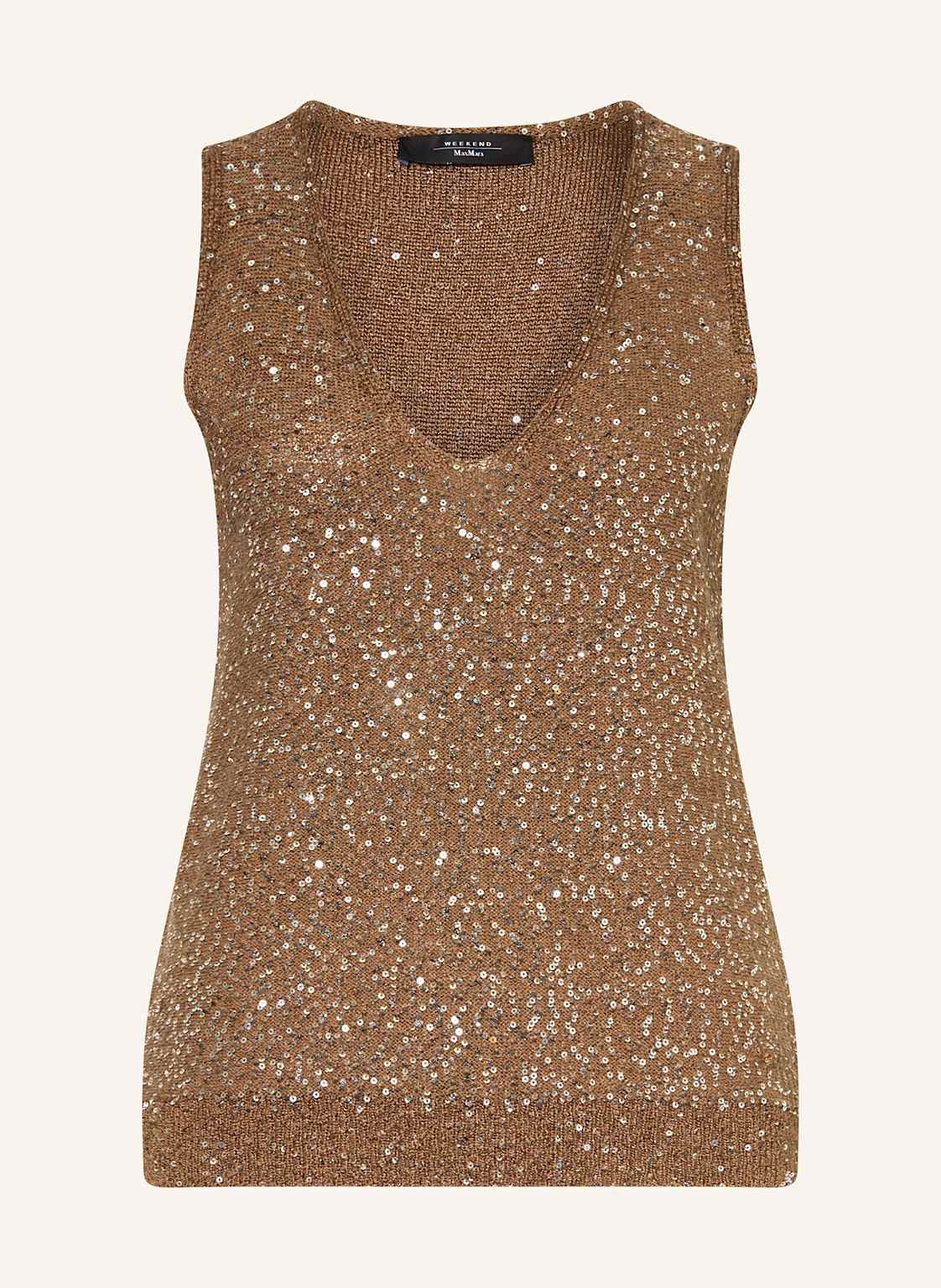 Weekend Max Mara Top Z Dzianiny Acaici Z Cekinami beige