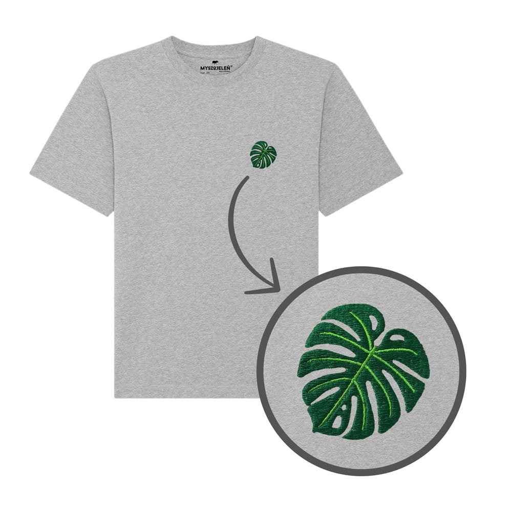 Haftowany T-shirt - MONSTERA - szary L