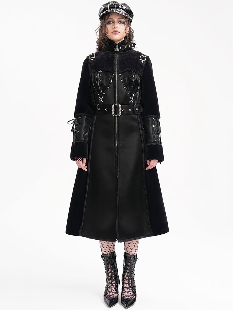płaszcz damska DEVIL FASHION - BLACK GOTHIC PUNK-L