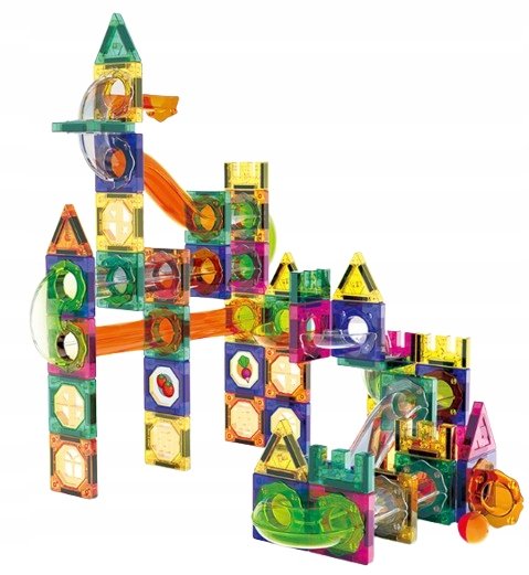Klocki Magnetyczne 3D Tor Kulkowy Świecący Zestaw Diy 160 Elementów