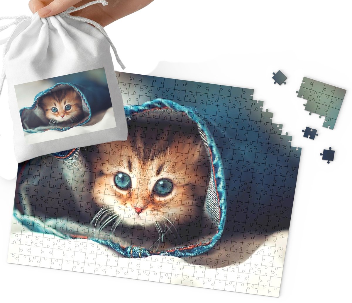 Puzzle Tradycyjne - Słodki Kotek Kot Mega Wzory Prezent 252El + Woreczek