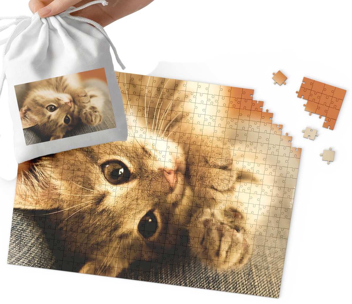 Puzzle Tradycyjne - Słodki Kotek Kot Mega Wzory Prezent 252El + Woreczek