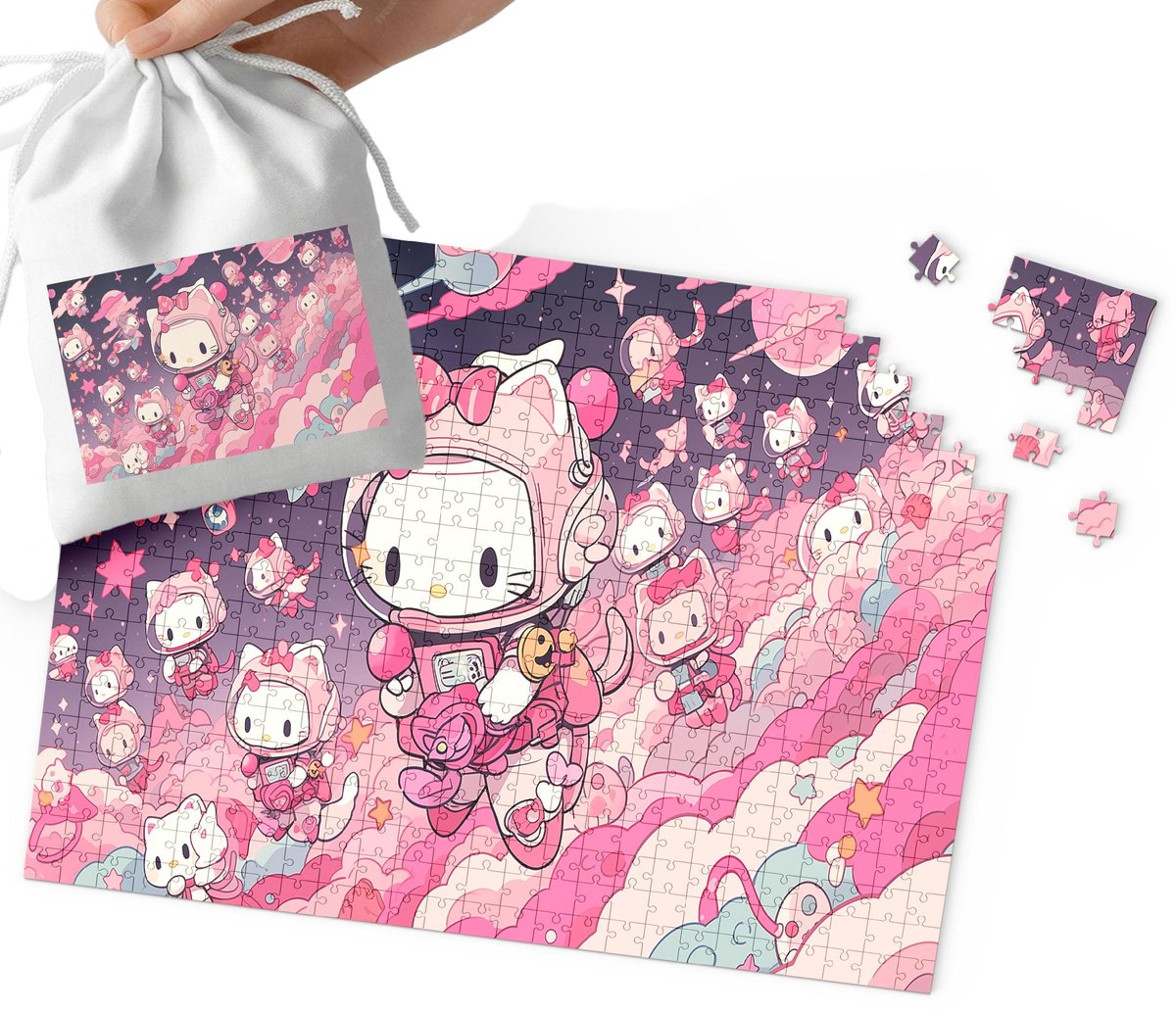 Puzzle - Hello Kit.Ti Kotki Wzory Z Bajek Prezent Na Święta 252El +Woreczek