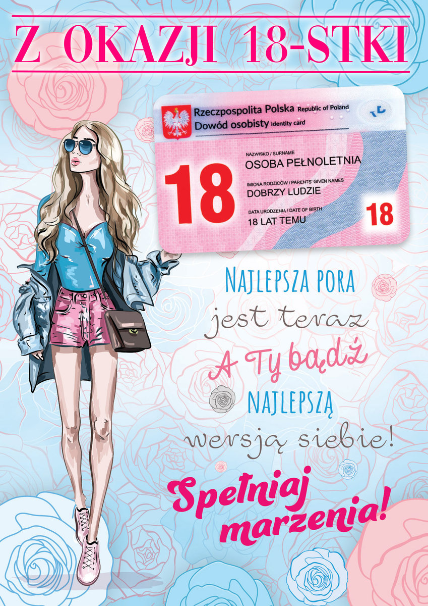 Kartka na 18 urodziny dla Dziewczyny, z dowodem Party27