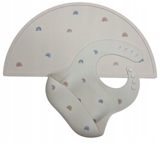 Zestaw Silikonowa Mata I Śliniak Z Kieszonką Na Stół Wzór Tęcza