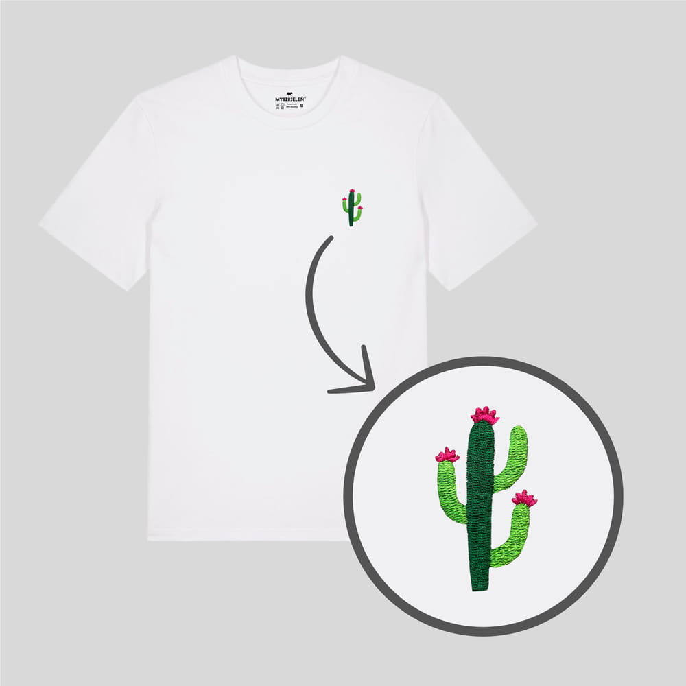 Haftowany T-shirt - KAKTUS - biały 2XL