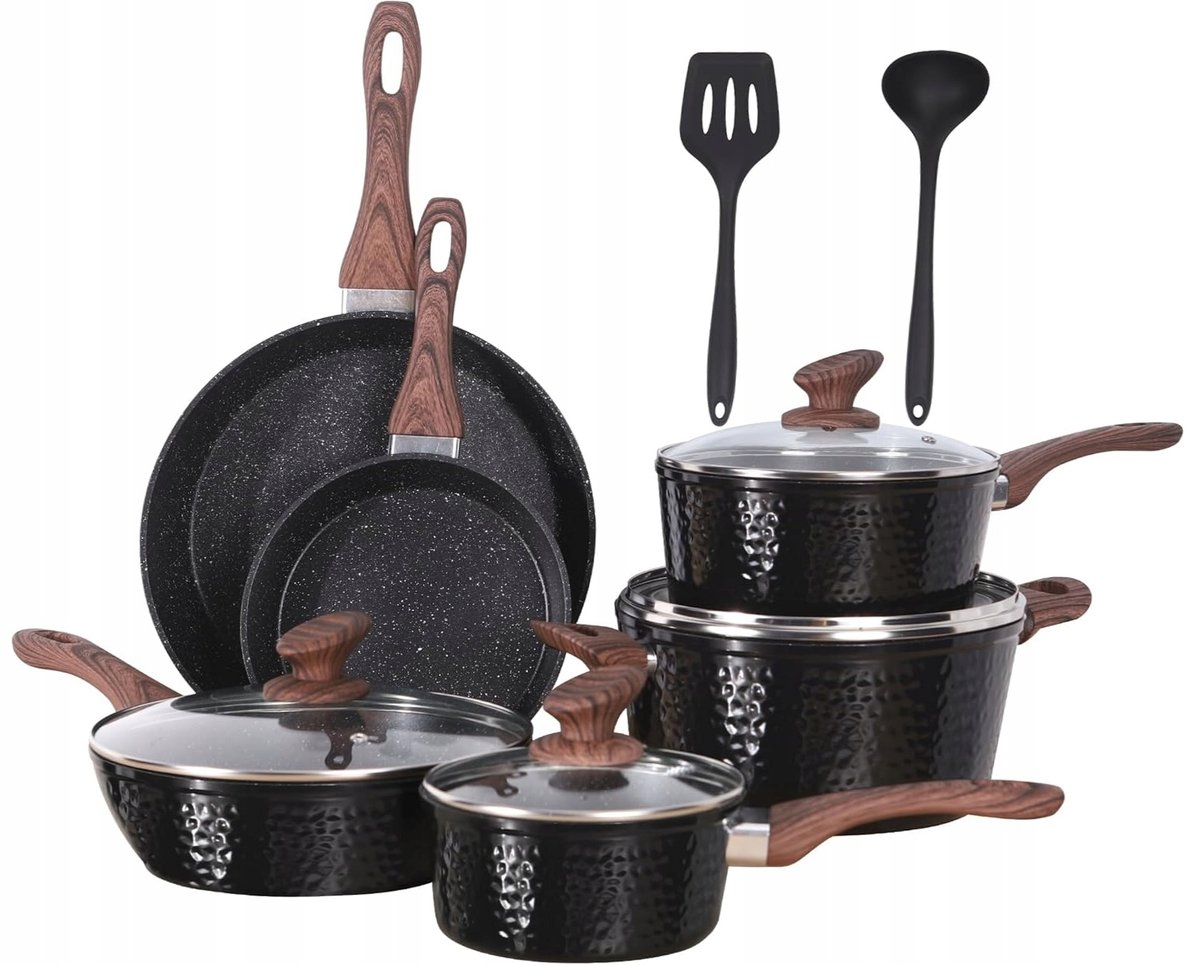 KITCHEN ACADEMY Zestaw Garnków Indukcyjnych 12 el. Czarne Granit
