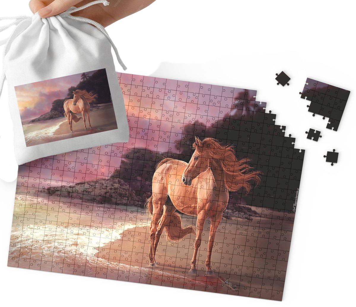 Puzzle Tradycyjne - Słodki Konik Koń Stajnia Wzory Prezent 252El + Woreczek