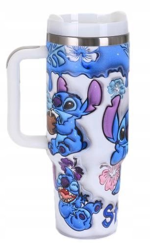 TERMICZNY KUBEK Z POKRYWKĄ I UCHWYTEM DUŻY MODNY STITCH STAL NIERDZEWNA