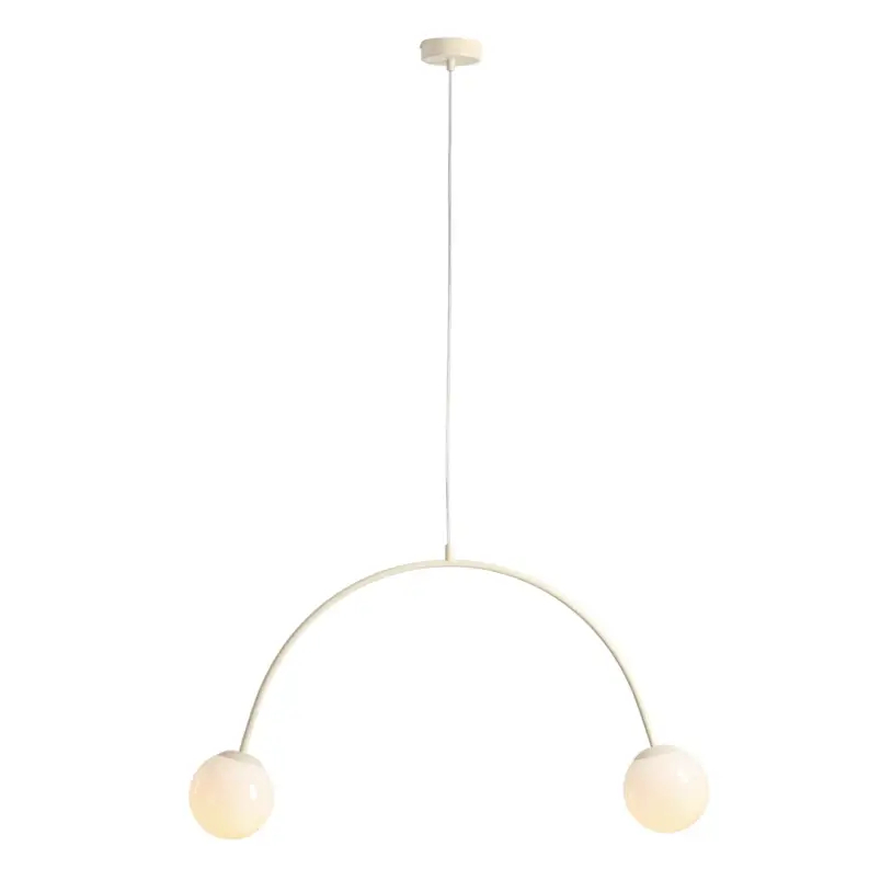 Podwójna lampa wisząca kulista UNA 1116H9 do salonu biała beżowa