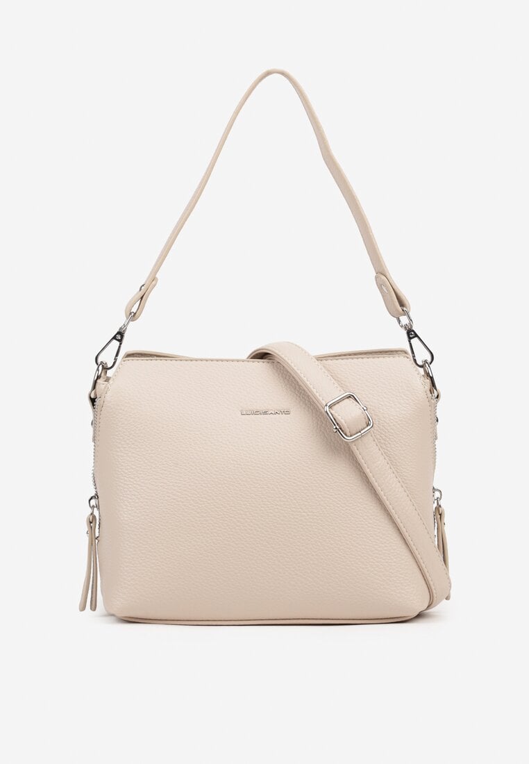 Beżowa Torebka Listonoszka z Ozdobnym Napisem Redavelle