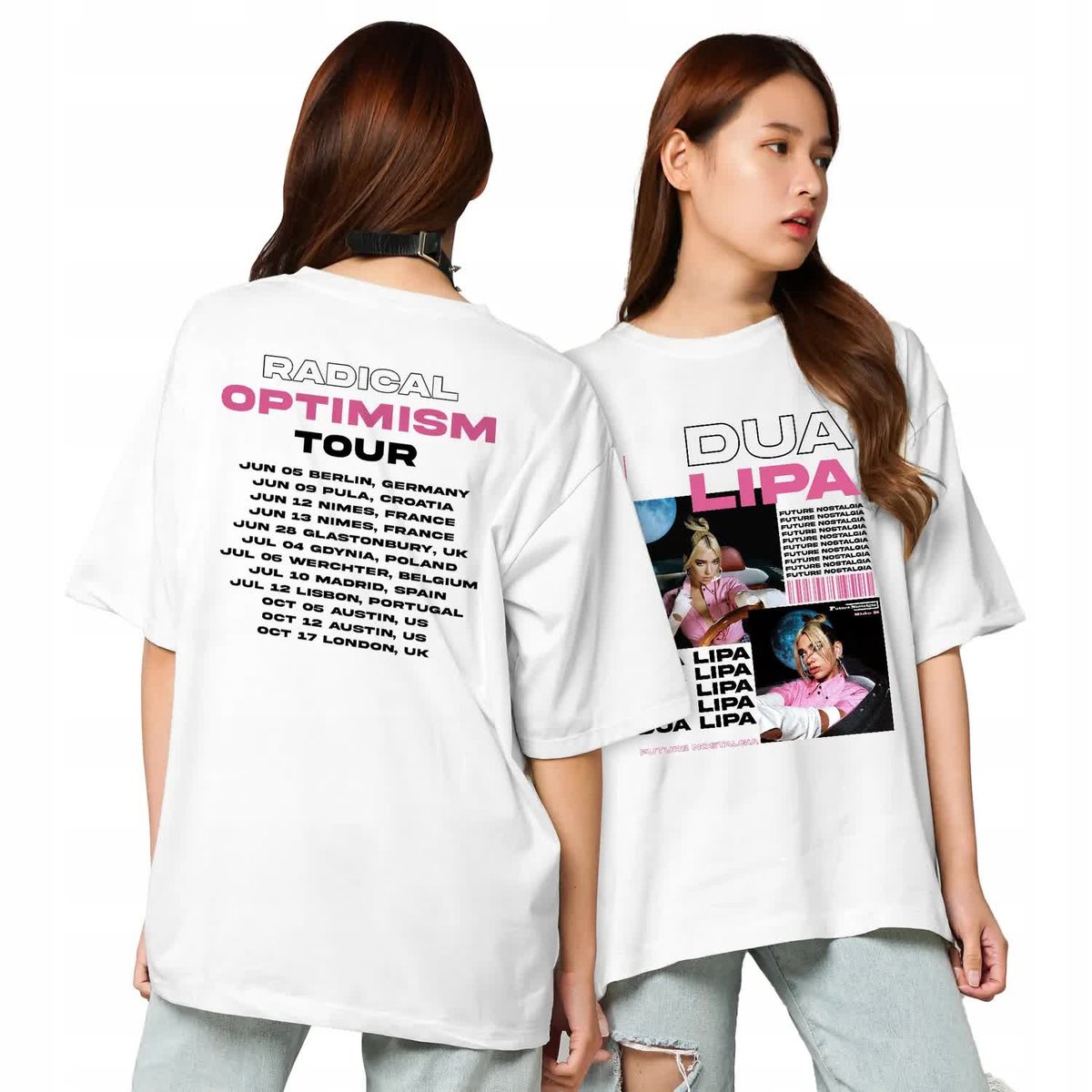 Koszulka Biała Merch RADICAL OPTIMISM DUA LIPA Trasy Koncertowe Wzory XL