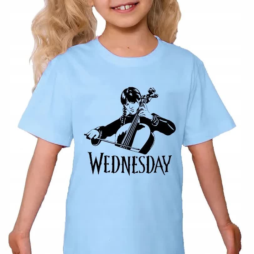 Koszulka Dziecięca Błękitna WEDNESDAY Wzory - 134