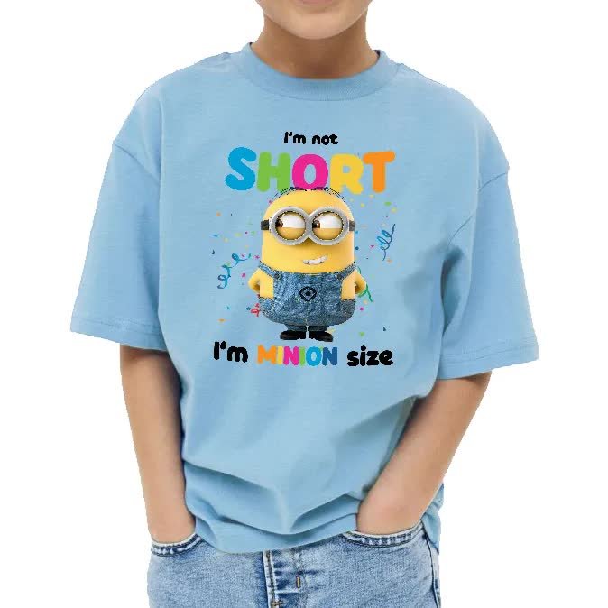 KOSZULKA BŁĘKITNA Dziecięca Na Prezent Dla Fana I'M NOT SHORT MINION Wz 134