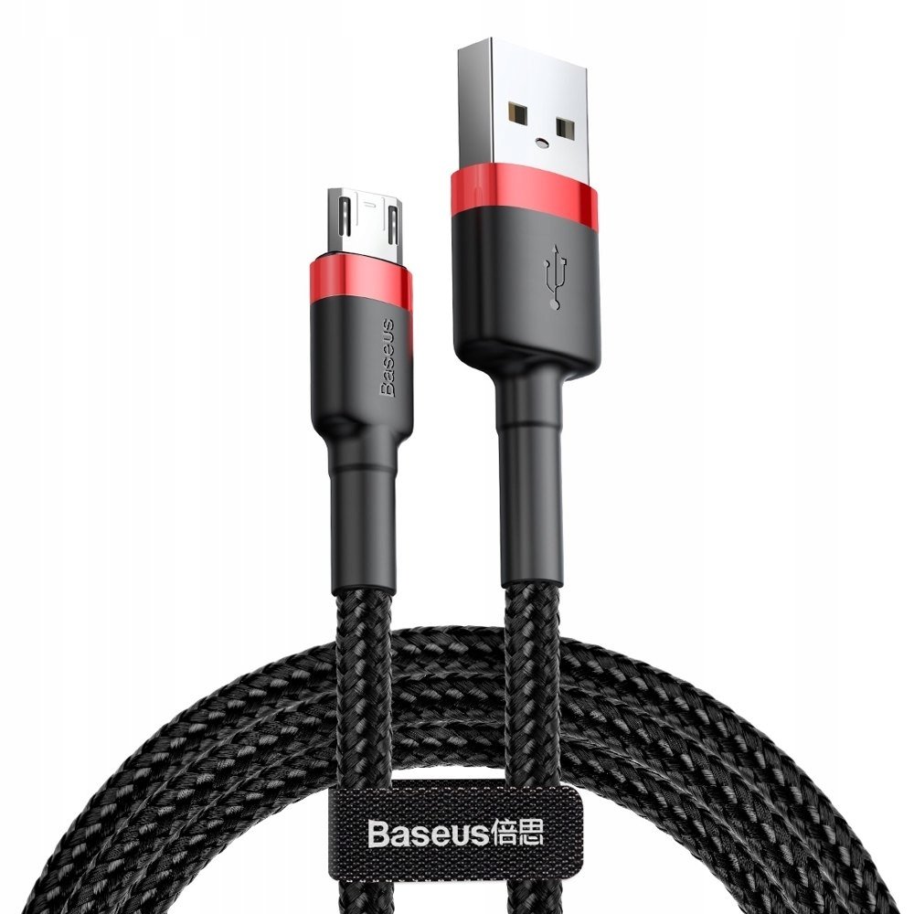 Wytrzymały elastyczny kabel przewód USB microUSB QC3.0 2.4A 1M czarno-czerw