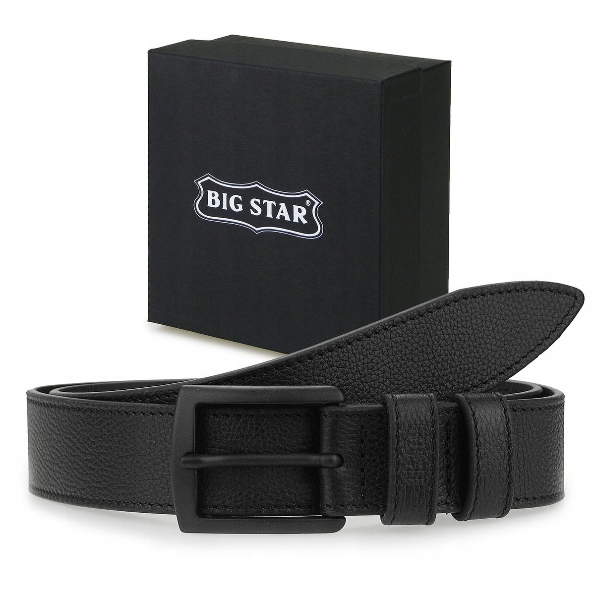 Pasek Skórzany Męski Big Star Do Spodni Czarny +Etui 95/110Cm