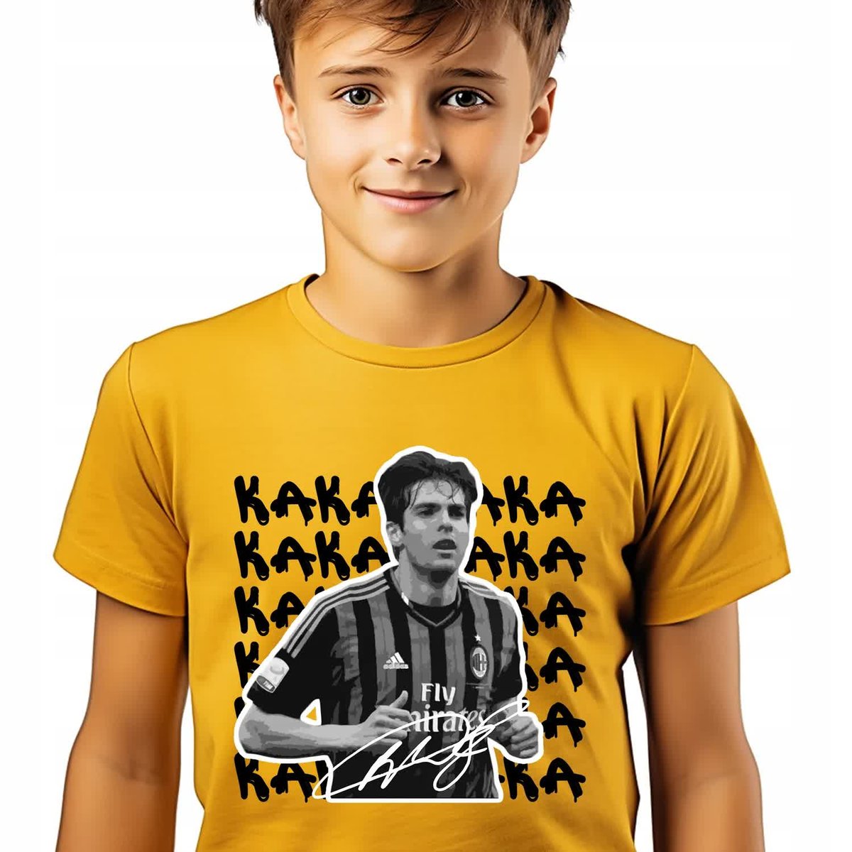 T-SHIRT KOSZULKA DZIECIĘCA ŻÓŁTY 134cm Kaka Legenda Piłkarze Piłka Wzory