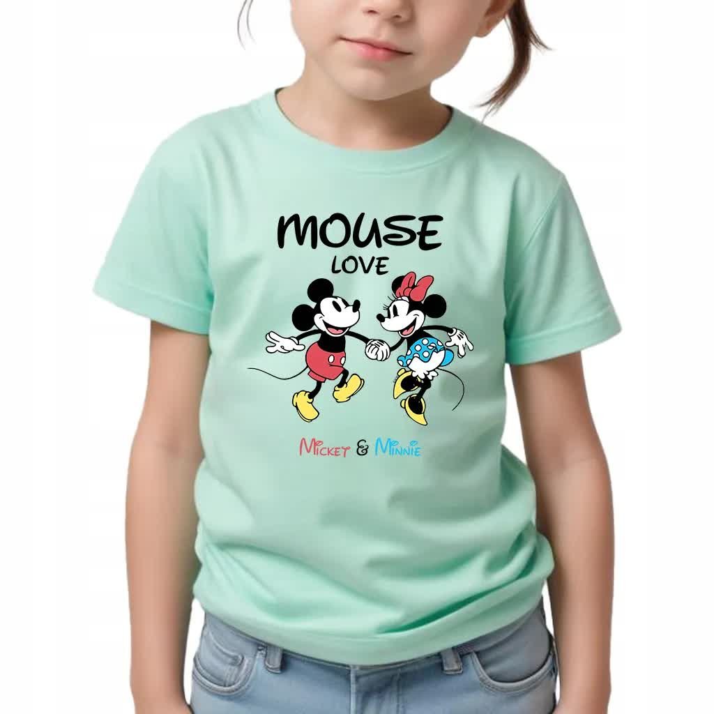 KOSZULKA MIĘTOWA Dziecięca Prezent Urodziny Dla Fana MOUSE LOVE Wzory - 146