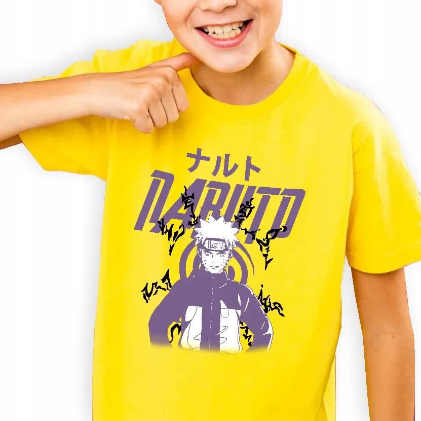 KOSZULKA T-SHIRT DZIECIĘCA ŻÓŁTA DLA FANA ANIME MANGA NARUTO WZORY - 146